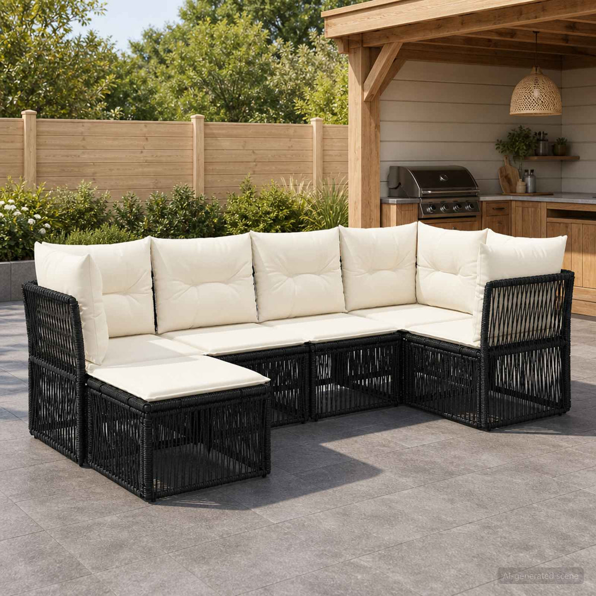 Tuinbankenset 6 pcs Zwart poly rattan is nu te koop bij PeponiXL, paradijselijk wonen!