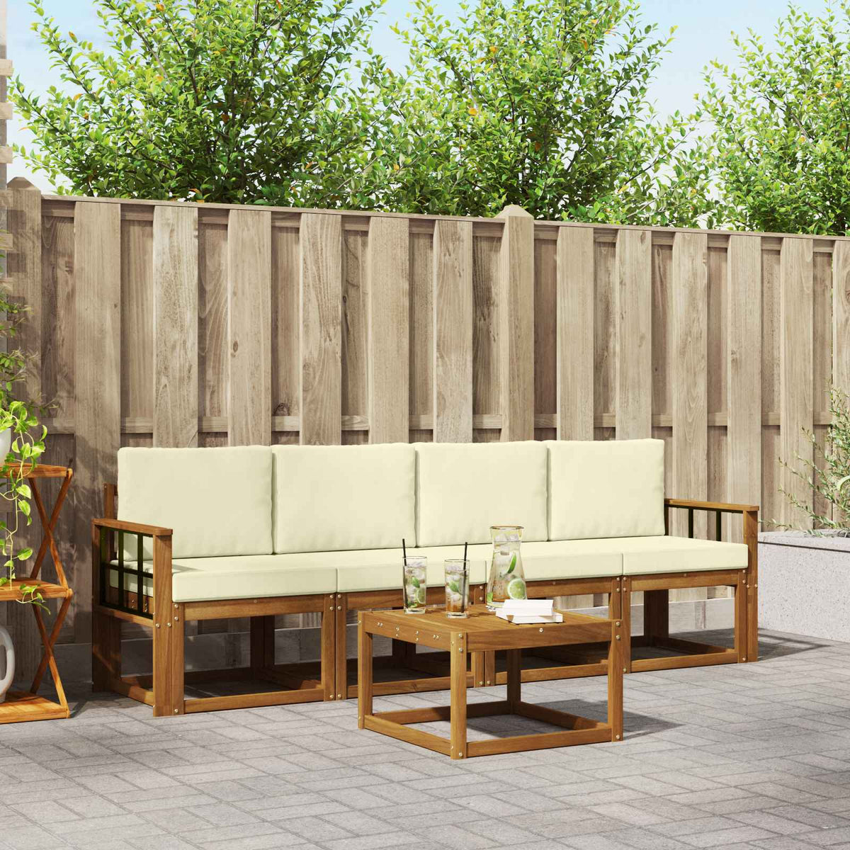 Buiten bankenset met kussen 5 pcs Natuurlijk en Crème is nu te koop bij PeponiXL, paradijselijk wonen!