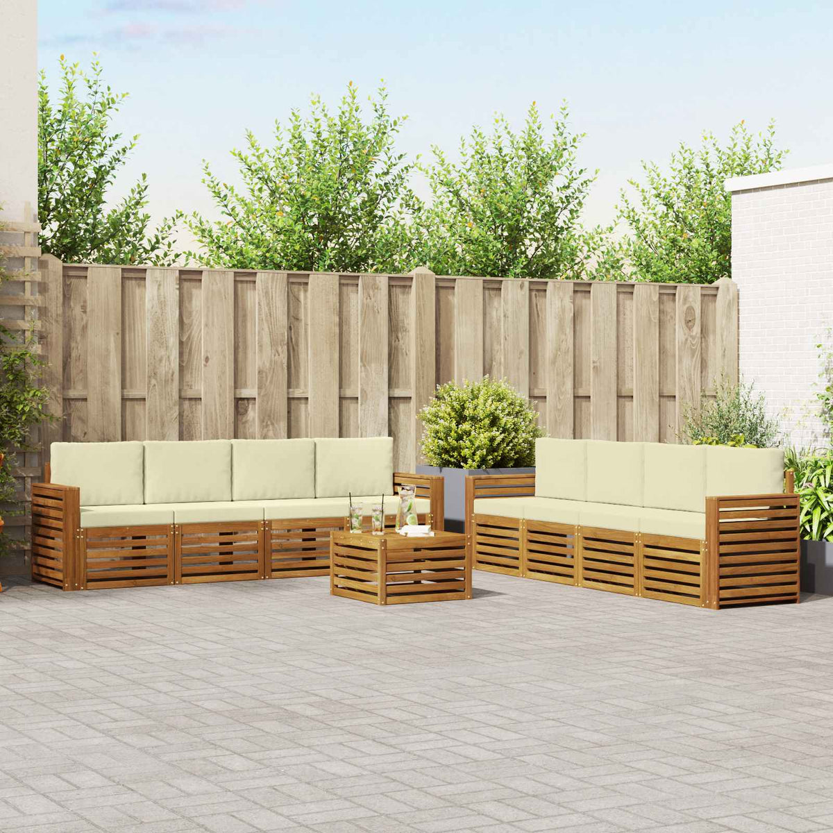 Sofa-Sets 9 pcs Natuurlijk en Crème Massief Acaciahout is nu te koop bij PeponiXL, paradijselijk wonen!