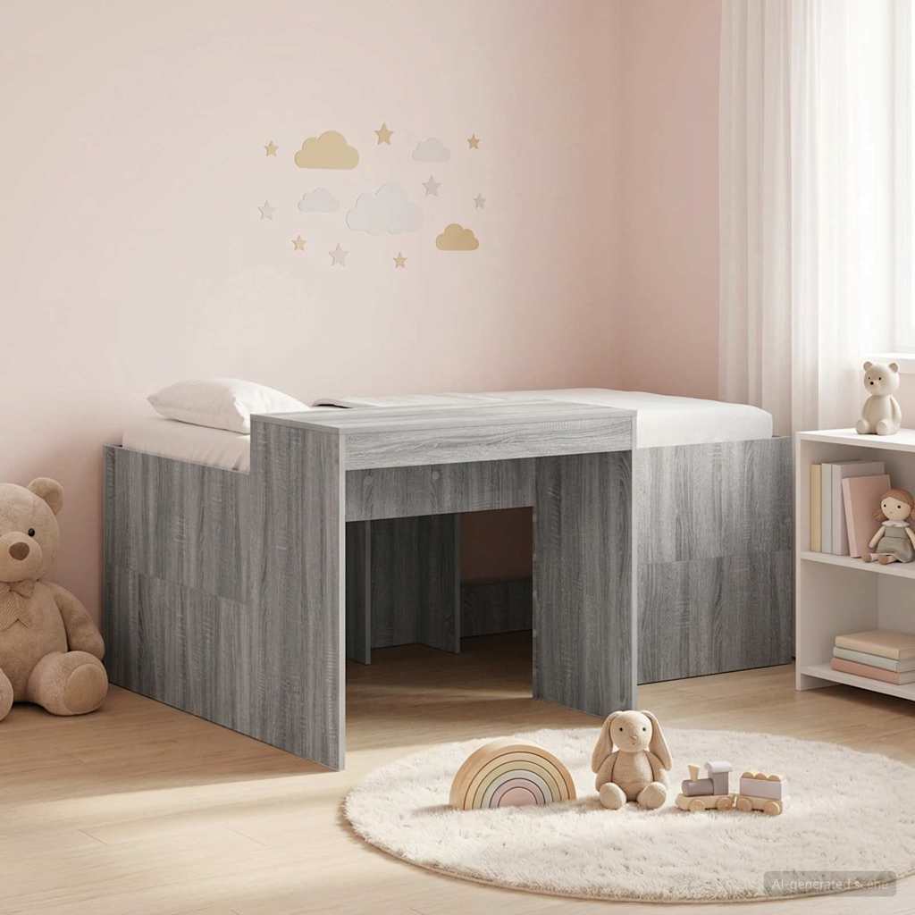 Hoge Bed Frame met Bureau voor Kinderen Grijs Sonoma is nu te koop bij PeponiXL, paradijselijk wonen!