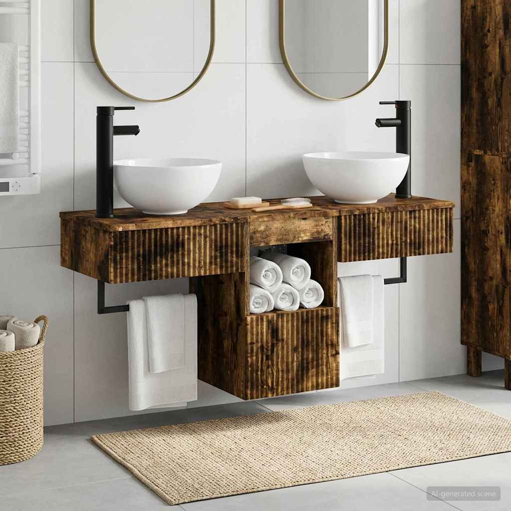 Badkamermeubelset 3 st Gerookt eiken Bewerkt hout is nu te koop bij PeponiXL, paradijselijk wonen!