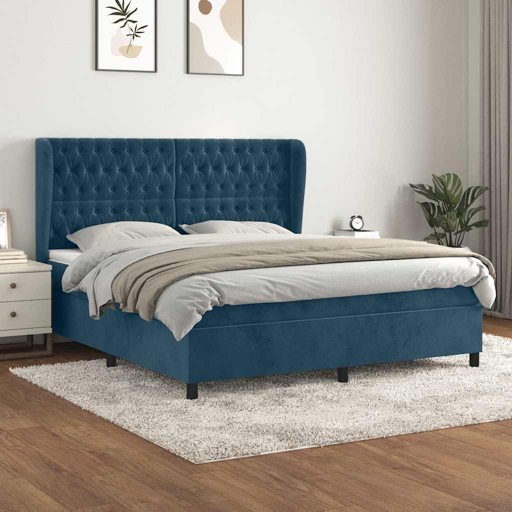 Boxspring met matras fluweel donkerblauw 140x200 cm is nu te koop bij PeponiXL, paradijselijk wonen!