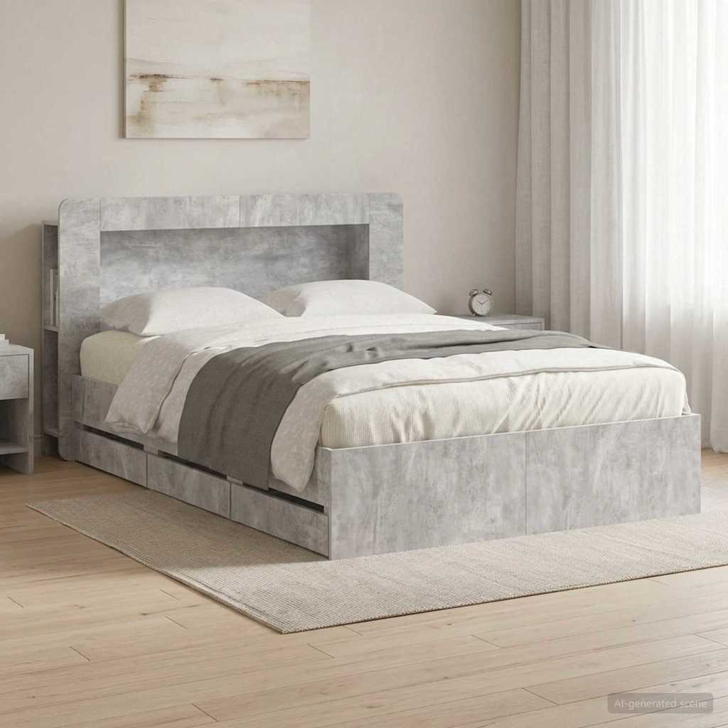 Bedframe met opslag Betongrijs 150 x 200 cm Bewerkt hout is nu te koop bij PeponiXL, paradijselijk wonen!