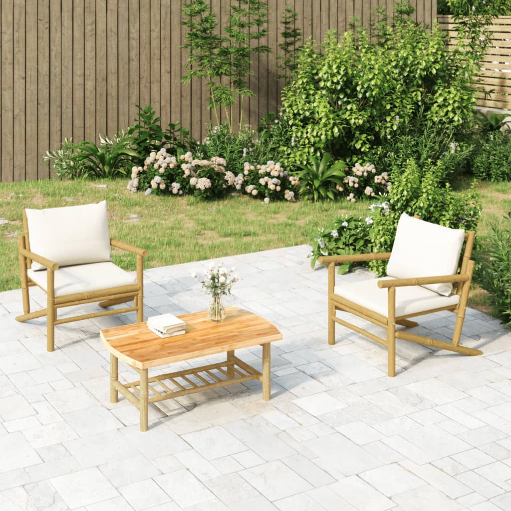 3-delige Loungeset met kussens bamboe crèmewit is nu te koop bij PeponiXL, paradijselijk wonen!