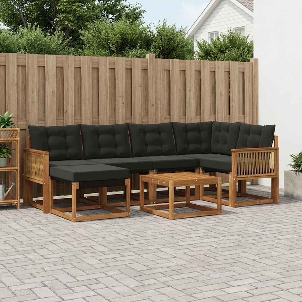 Buiten bankenset met kussen 7 pcs Naturel en Zwart is nu te koop bij PeponiXL, paradijselijk wonen!