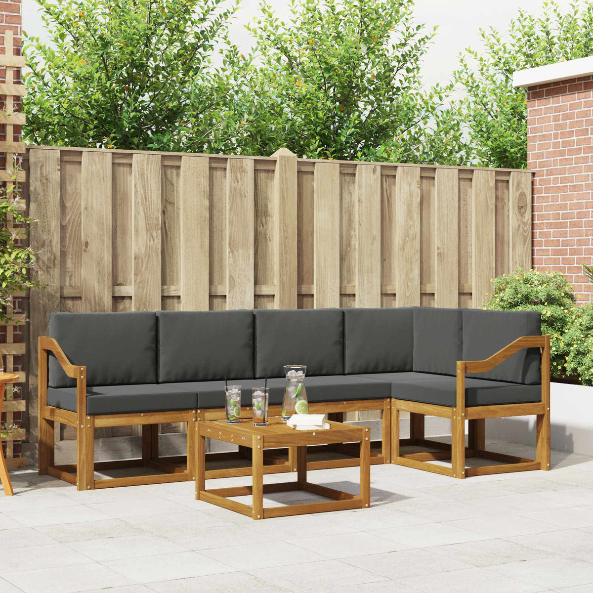 Buiten bankenset met kussen 6 pcs Natuurlijk en Antraciet is nu te koop bij PeponiXL, paradijselijk wonen!