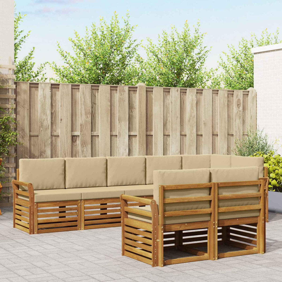 Sofa-Sets 8 pcs Natuurlijk en Beige Massief Acaciahout is nu te koop bij PeponiXL, paradijselijk wonen!