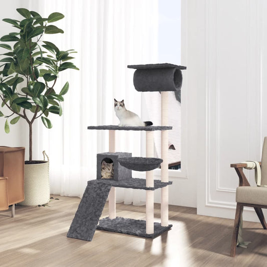 Kattenmeubel met sisal krabpalen 131 cm donkergrijs is nu te koop bij PeponiXL, paradijselijk wonen!