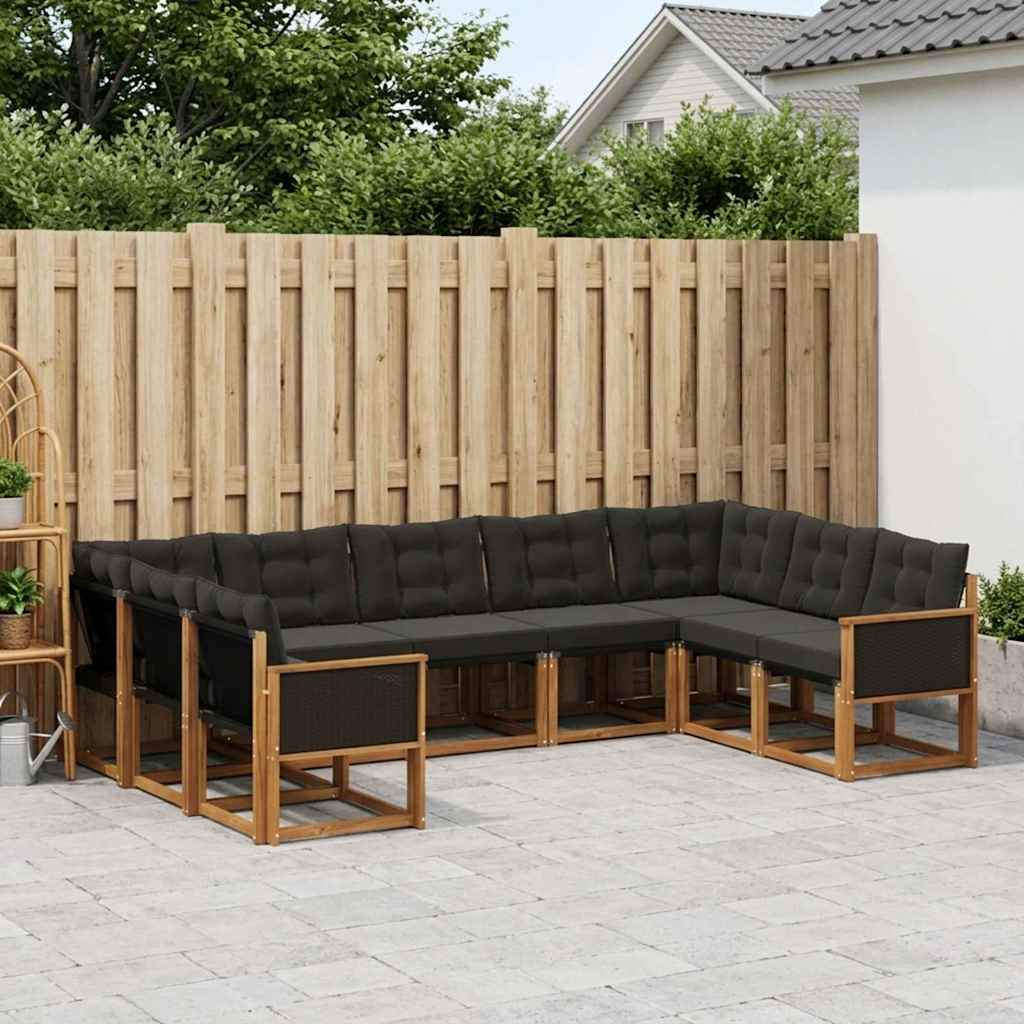Buiten bankenset met kussen 9 pcs Naturel en Zwart is nu te koop bij PeponiXL, paradijselijk wonen!