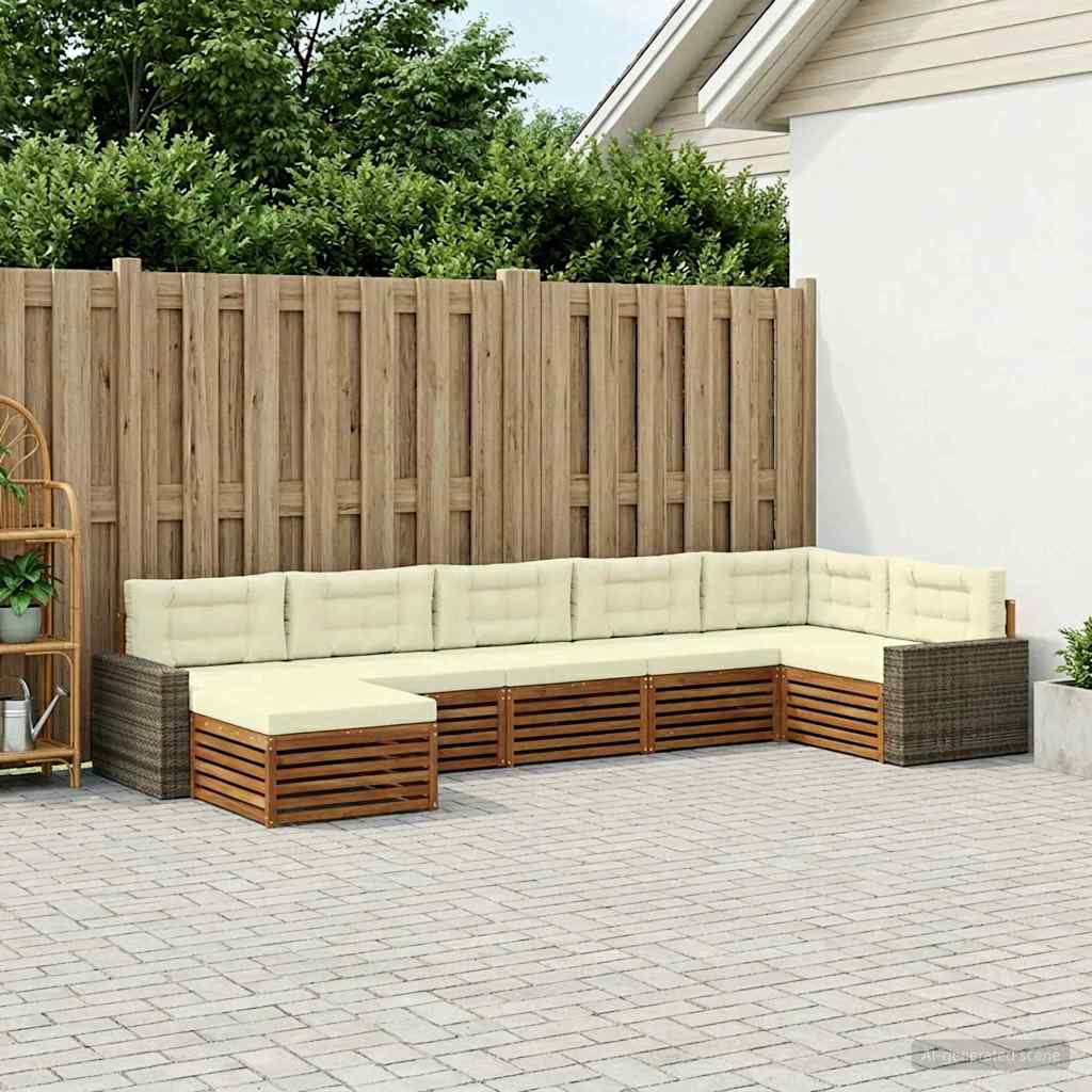 Buiten bankenset met kussen 7 pcs Natuurlijk en Crème is nu te koop bij PeponiXL, paradijselijk wonen!