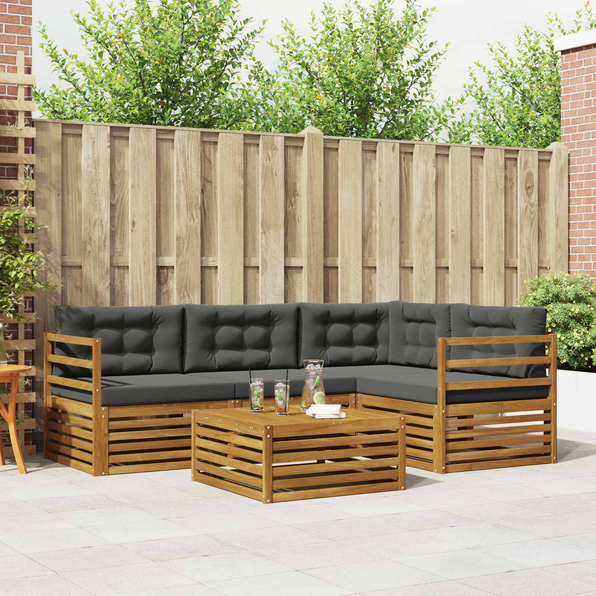 Buiten bankenset met kussen 5 pcs Natuurlijk en Antraciet is nu te koop bij PeponiXL, paradijselijk wonen!