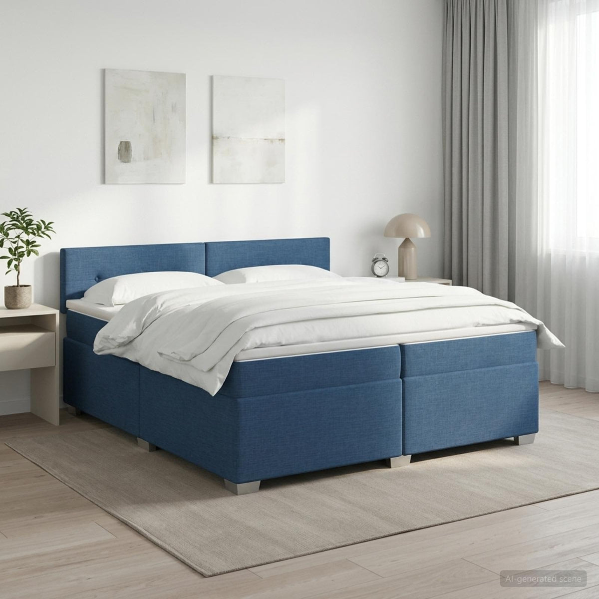 Boxspringbed met matras met hoofdeinde Blauw 200 x 200 cm Stof is nu te koop bij PeponiXL, paradijselijk wonen!