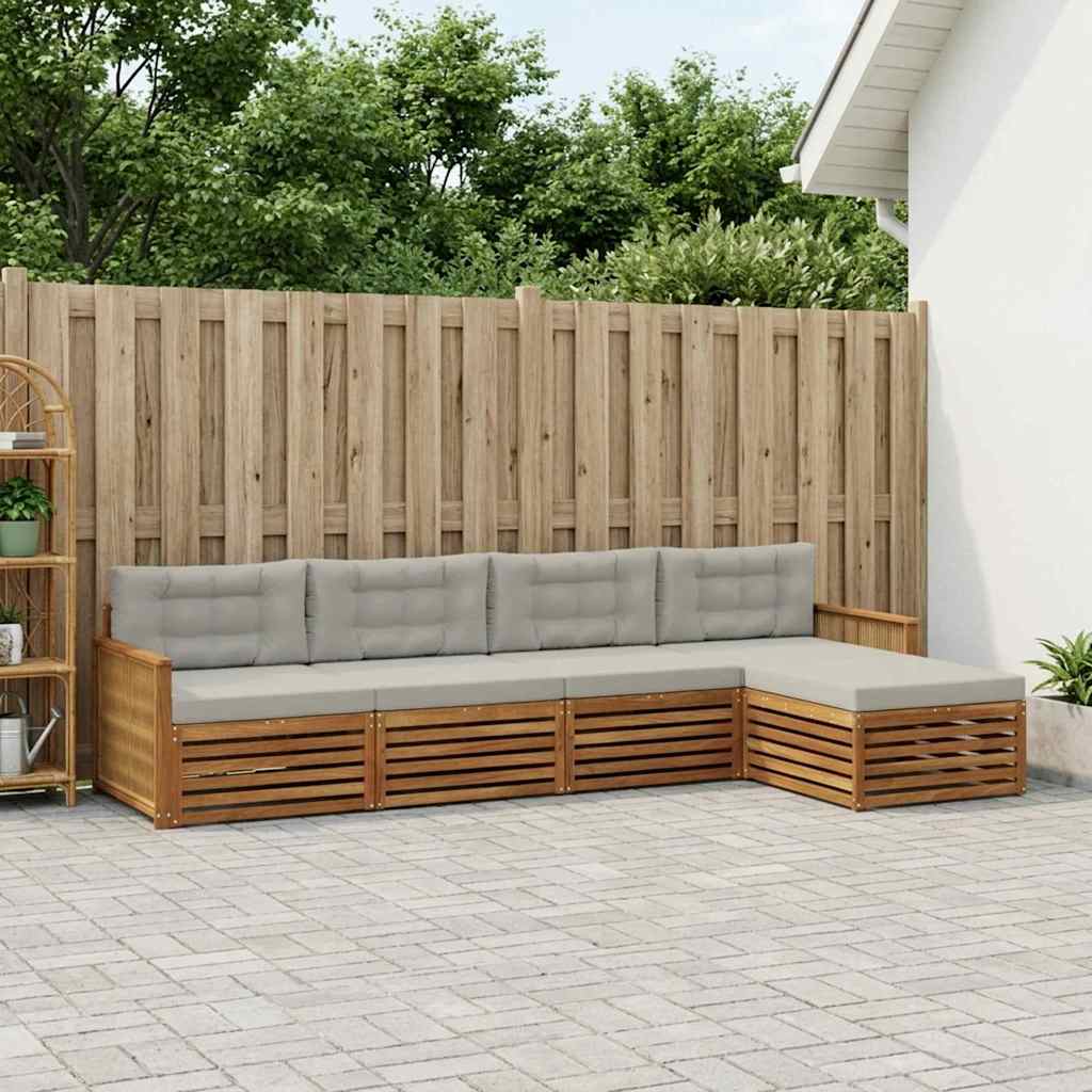 Buiten bankenset met kussen 5 pcs Naturel en lichtgrijs is nu te koop bij PeponiXL, paradijselijk wonen!