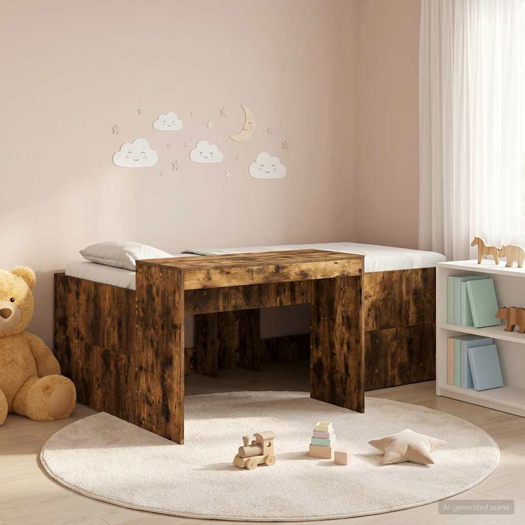 Hoge Bed Frame met Bureau voor Kinderen Gerookt eiken is nu te koop bij PeponiXL, paradijselijk wonen!