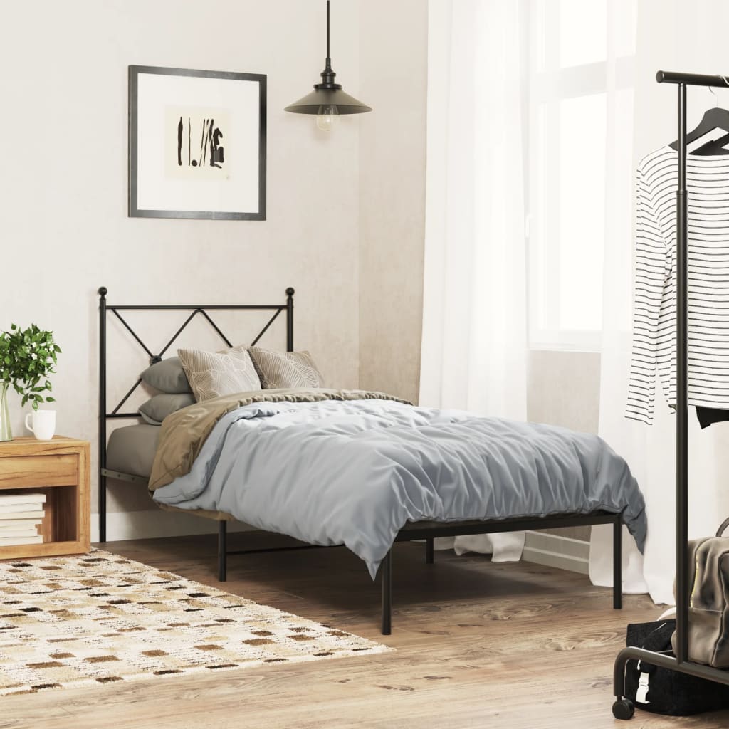 Bedframe met hoofdbord metaal zwart 75x190 cm is nu te koop bij PeponiXL, paradijselijk wonen!