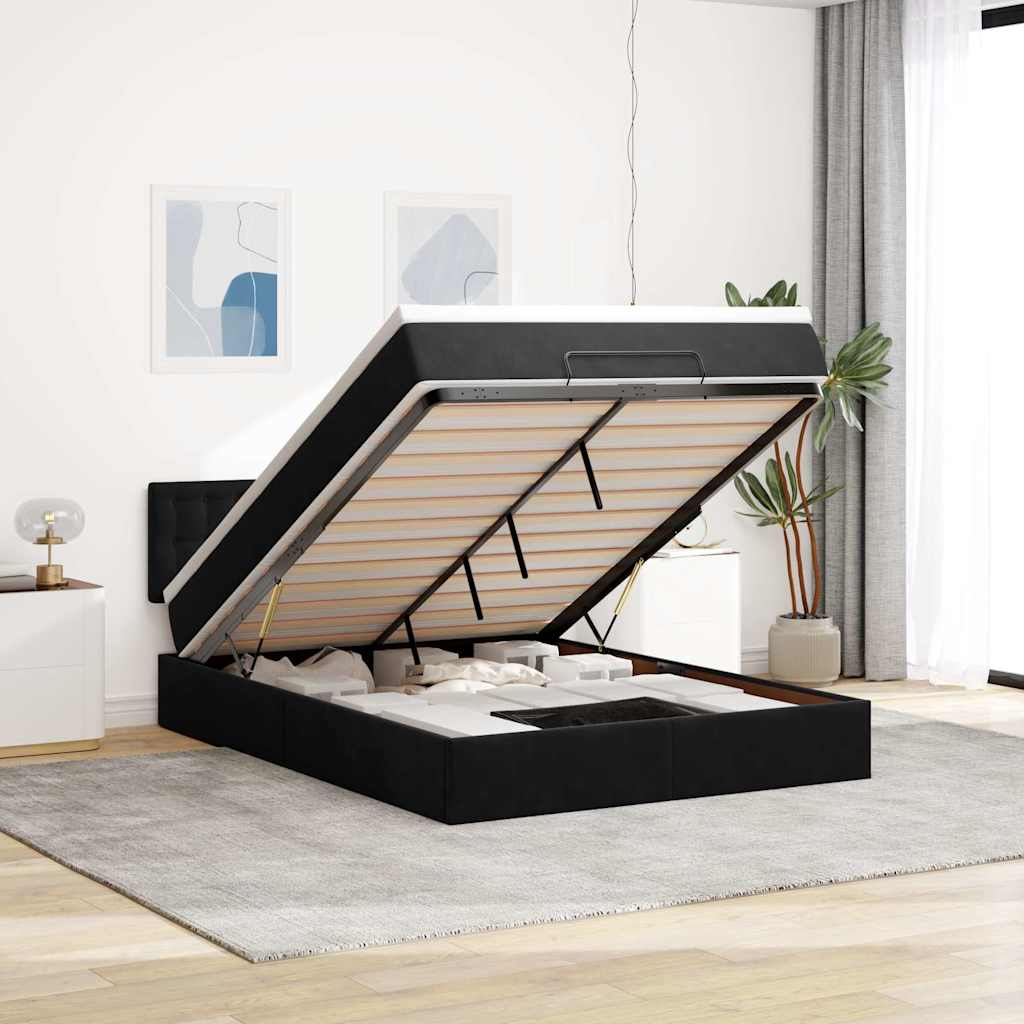 Ottoman bed met matras en LED's 140x200cm fluweel zwart is nu te koop bij PeponiXL, paradijselijk wonen!