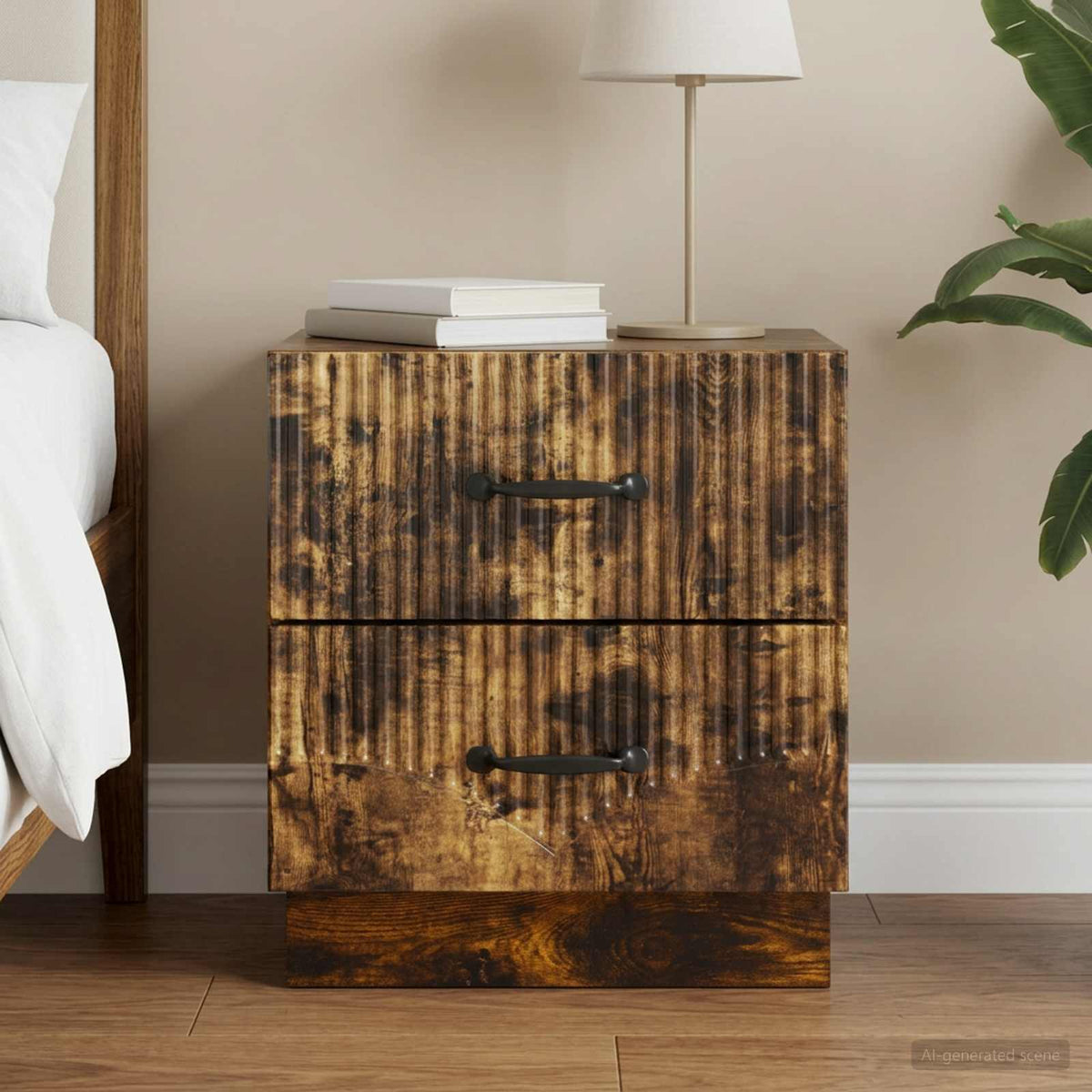 Nachtkastje Gerookt eiken 43 x 34,5 x 44,5 cm Bewerkt hout is nu te koop bij PeponiXL, paradijselijk wonen!
