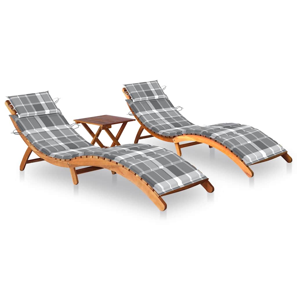 Ligbedden 2 st met tafel en kussens massief acaciahout is nu te koop bij PeponiXL, paradijselijk wonen!