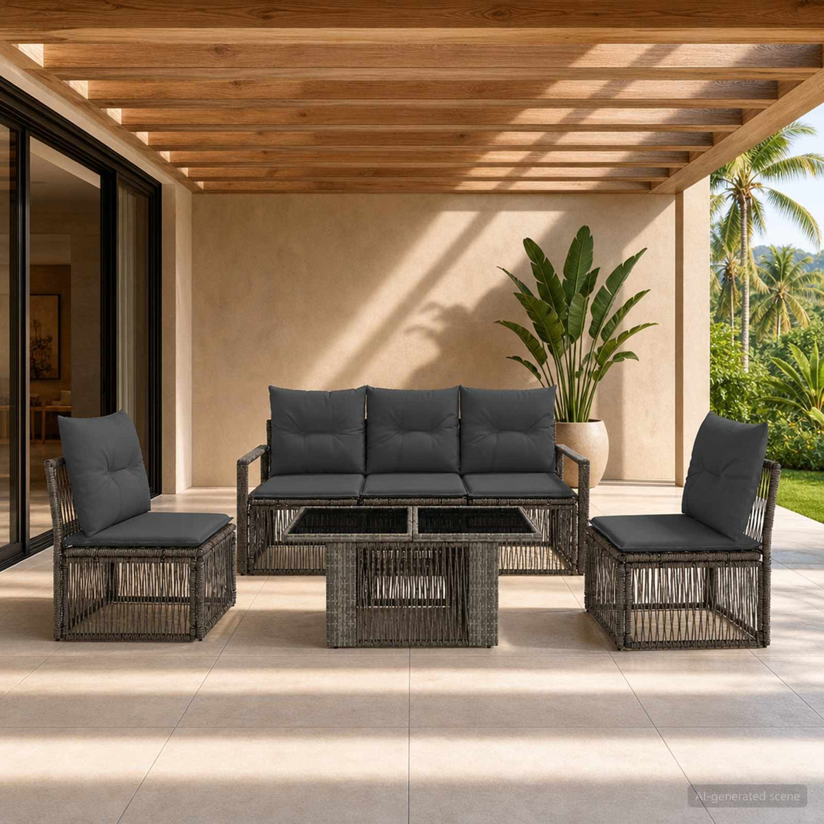 Tuinbankenset 6 st Grijs en Donkergrijs poly rattan is nu te koop bij PeponiXL, paradijselijk wonen!