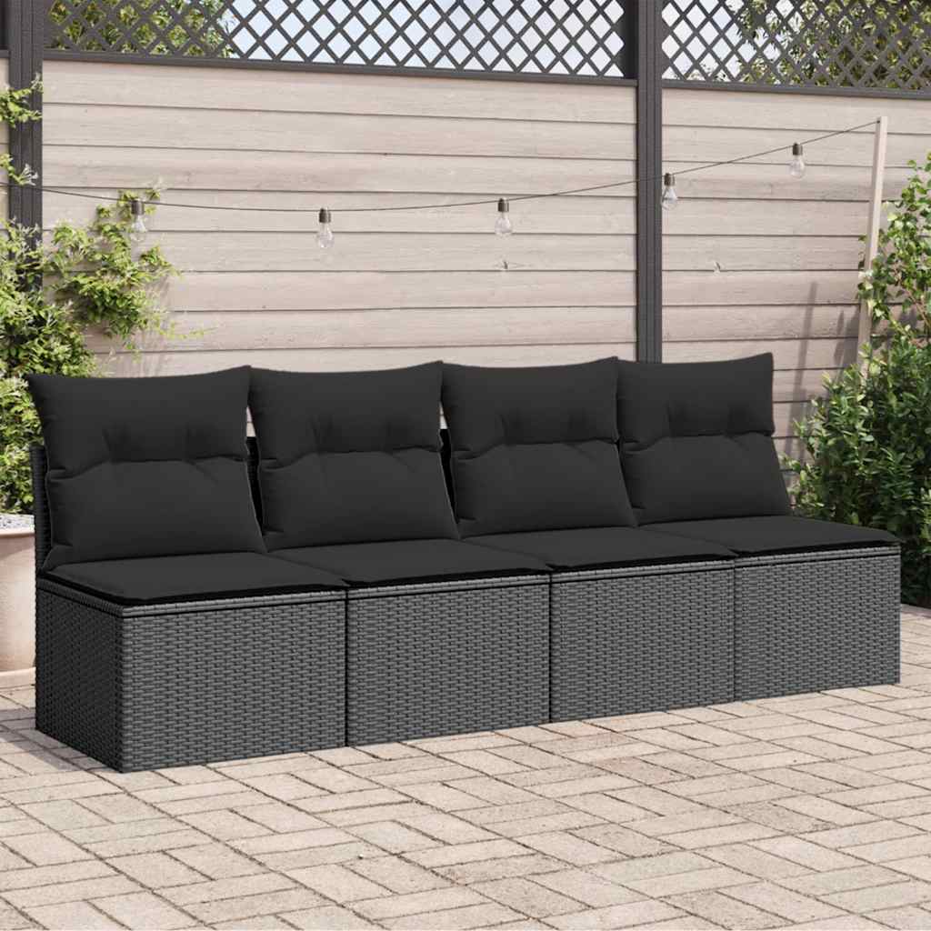 Tuinbank met kussens 4-zits zwart poly rattan is nu te koop bij PeponiXL, paradijselijk wonen!