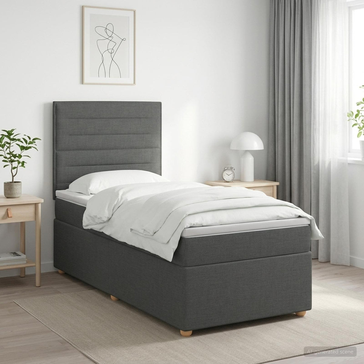 Boxspringbed met matras met hoofdeinde Donkergrijs Enkel Stof is nu te koop bij PeponiXL, paradijselijk wonen!