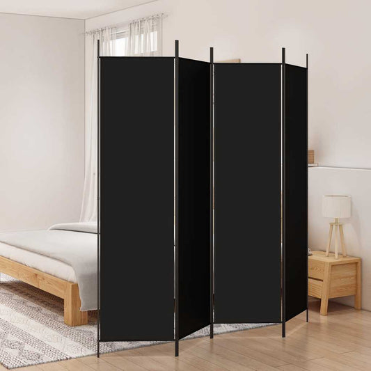 Kamerscherm met 4 panelen 200x200 cm stof zwart is nu te koop bij PeponiXL, paradijselijk wonen!