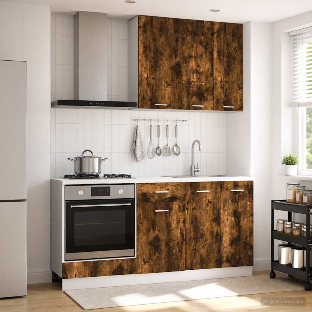 Keukenblok LYON 5 pcs Gerookt eiken Bewerkt hout is nu te koop bij PeponiXL, paradijselijk wonen!