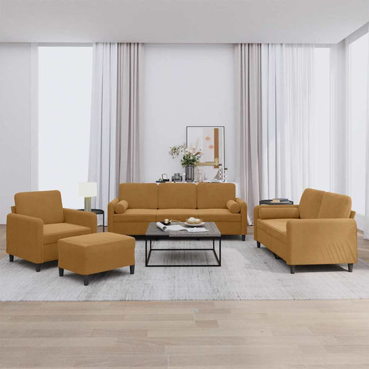 4-delige Loungeset met kussens fluweel bruin is nu te koop bij PeponiXL, paradijselijk wonen!