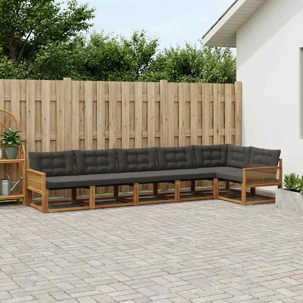 Buiten bankenset met kussen 6 pcs Naturel en Zwart is nu te koop bij PeponiXL, paradijselijk wonen!