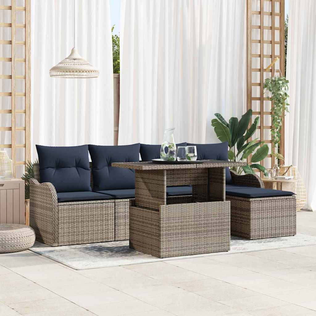 Tuin Sofa Set 6 st Grijs poly rattan is nu te koop bij PeponiXL, paradijselijk wonen!