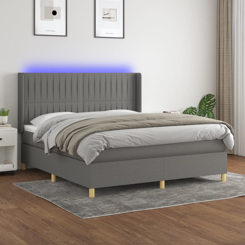 Boxspring met matras en LED stof donkergrijs 160x200 cm is nu te koop bij PeponiXL, paradijselijk wonen!