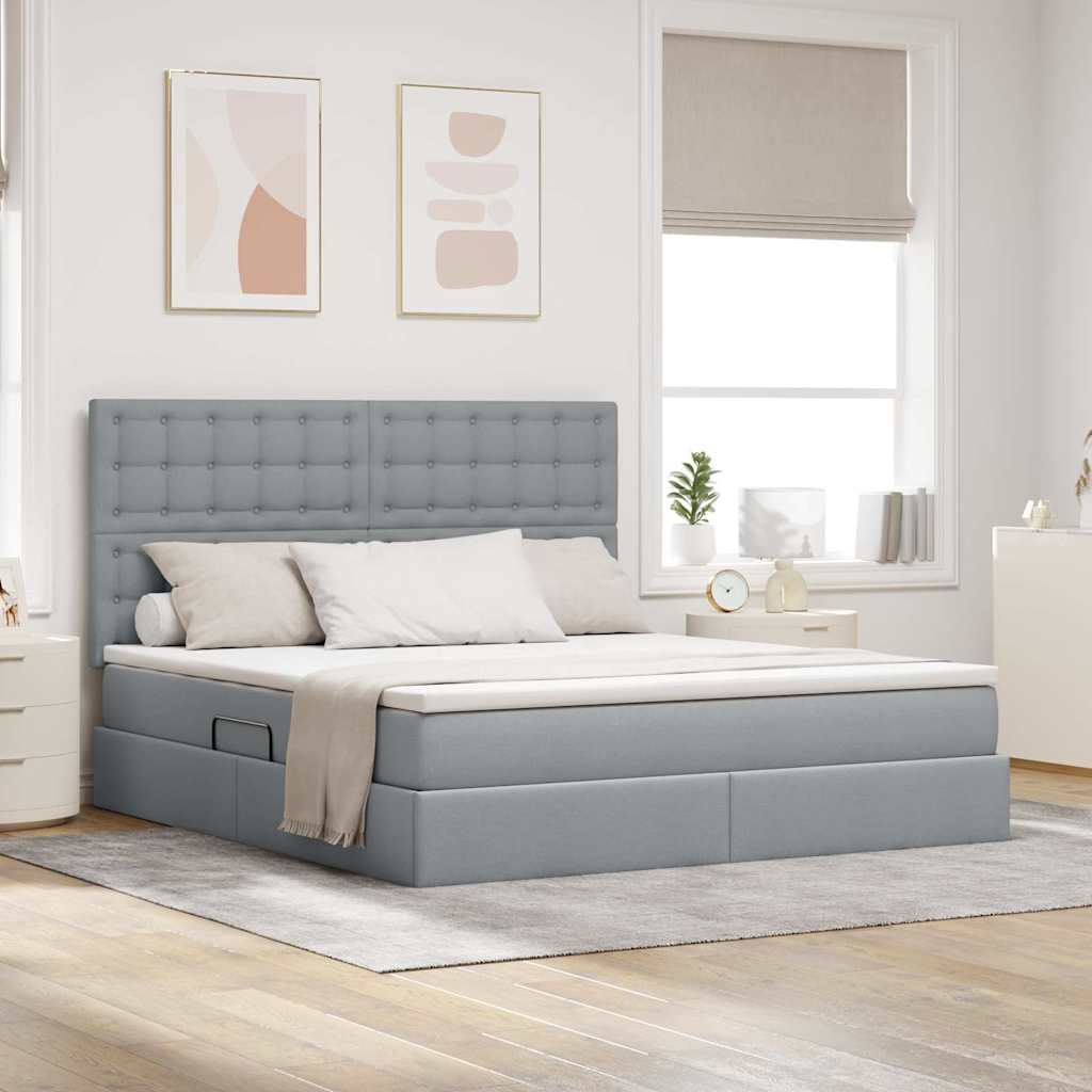 Opbergbed met LED met matras Lichtgrijs 160 x 200 cm Polyester is nu te koop bij PeponiXL, paradijselijk wonen!