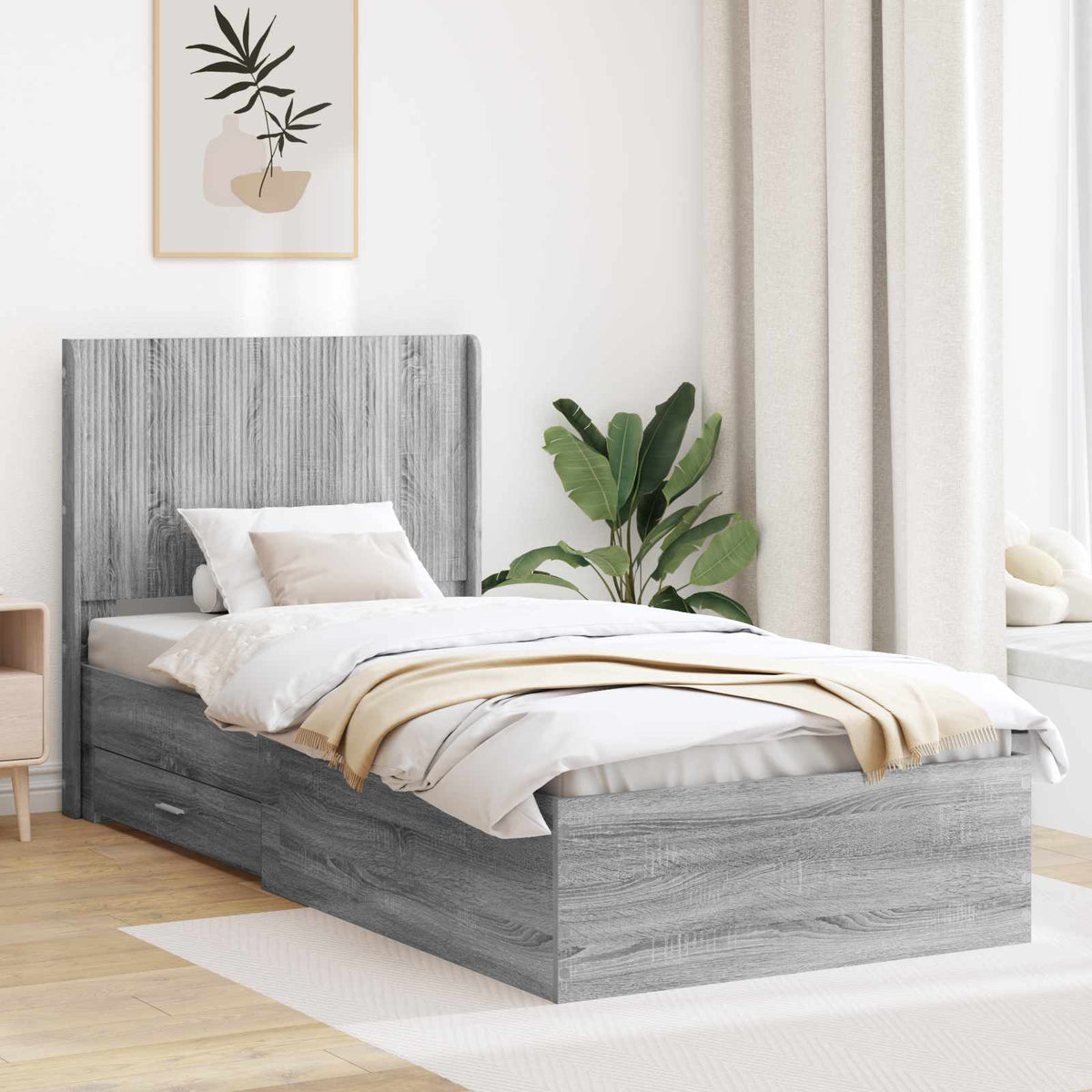 Bedframe met opbergruimte en hoofdbord Grijs Sonoma is nu te koop bij PeponiXL, paradijselijk wonen!
