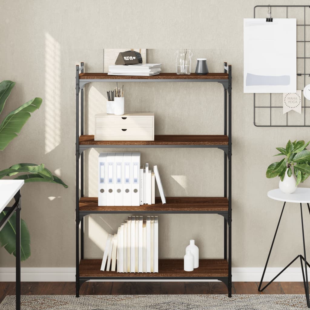Boekenkast 4-laags 80x30x120 cm bewerkt hout bruin eikenkleur is nu te koop bij PeponiXL, paradijselijk wonen!