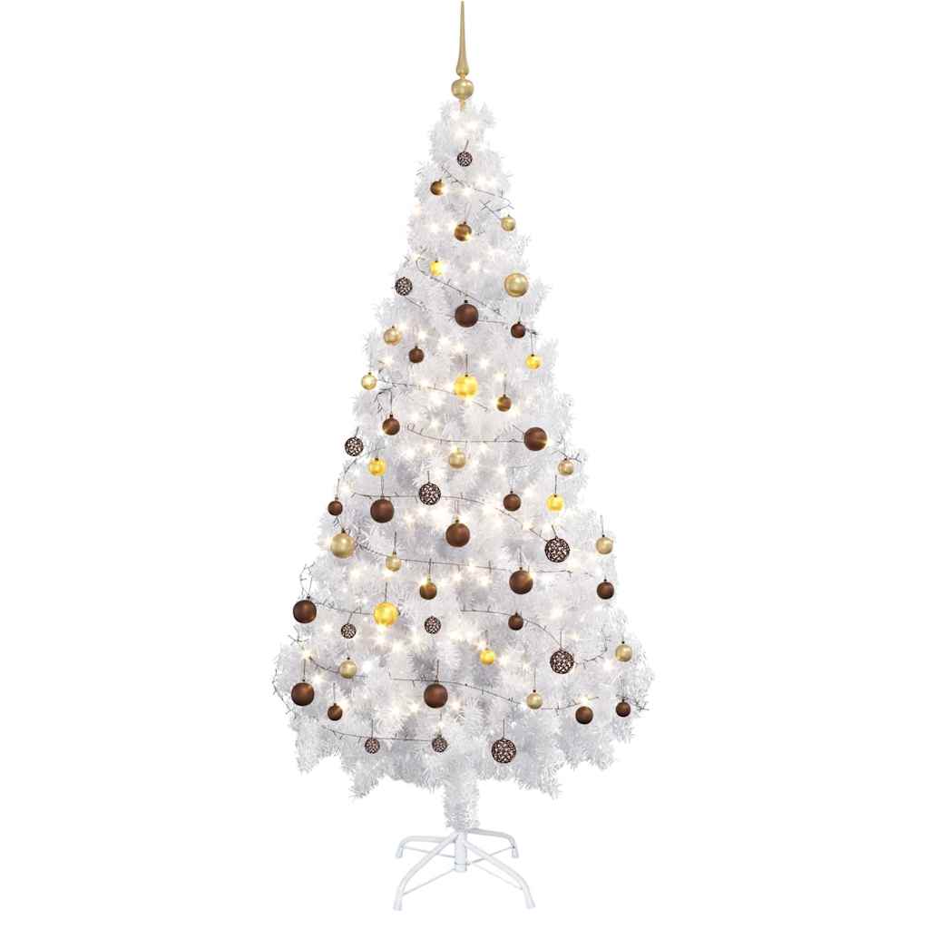 Kunstkerstboom met verlichting en kerstballen 180 cm PVC wit is nu te koop bij PeponiXL, paradijselijk wonen!