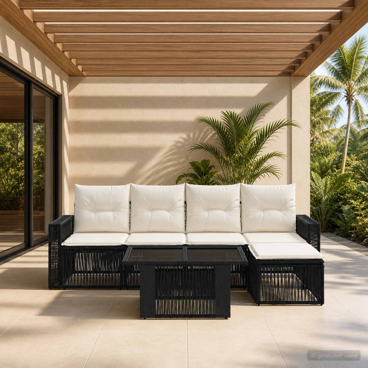 Tuinbankenset 6 st Zwart en Cream Wit poly rattan is nu te koop bij PeponiXL, paradijselijk wonen!