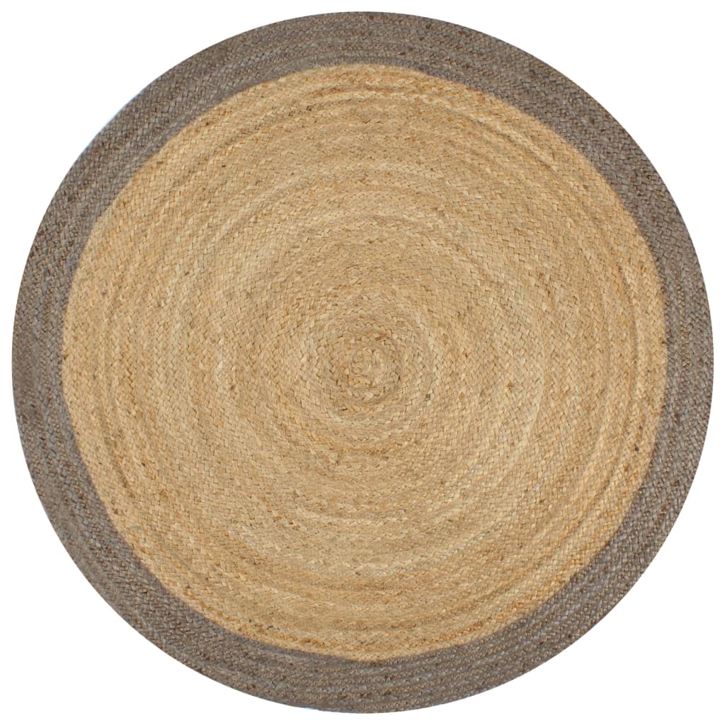 Vloerkleed handgemaakt met grijze rand 150 cm jute is nu te koop bij PeponiXL, paradijselijk wonen!