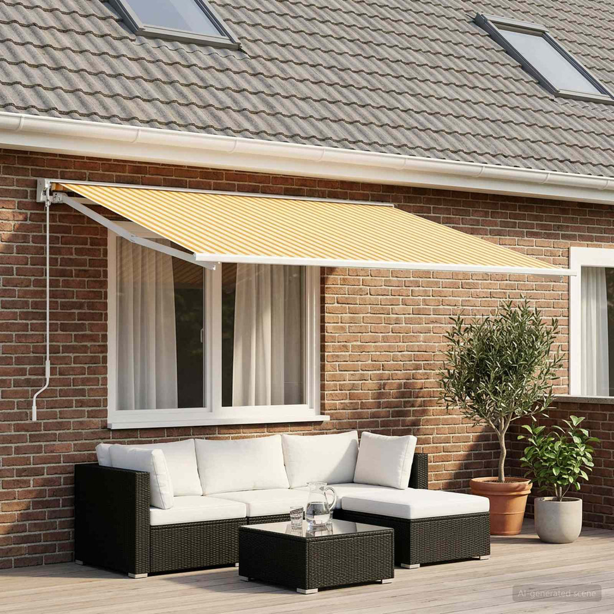Vervangingsdoek voor zonnescherm Geel en Wit 500 × 350 cm is nu te koop bij PeponiXL, paradijselijk wonen!