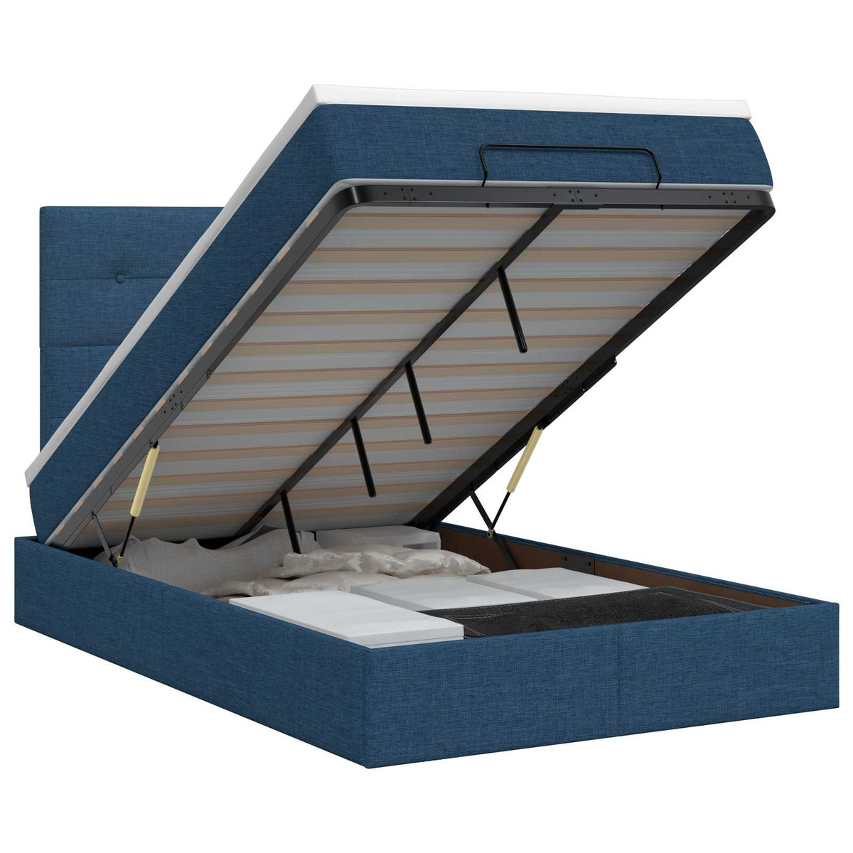 Ottoman bed met matras met hoofdeinde Blauw 120 x 190 cm Stof is nu te koop bij PeponiXL, paradijselijk wonen!