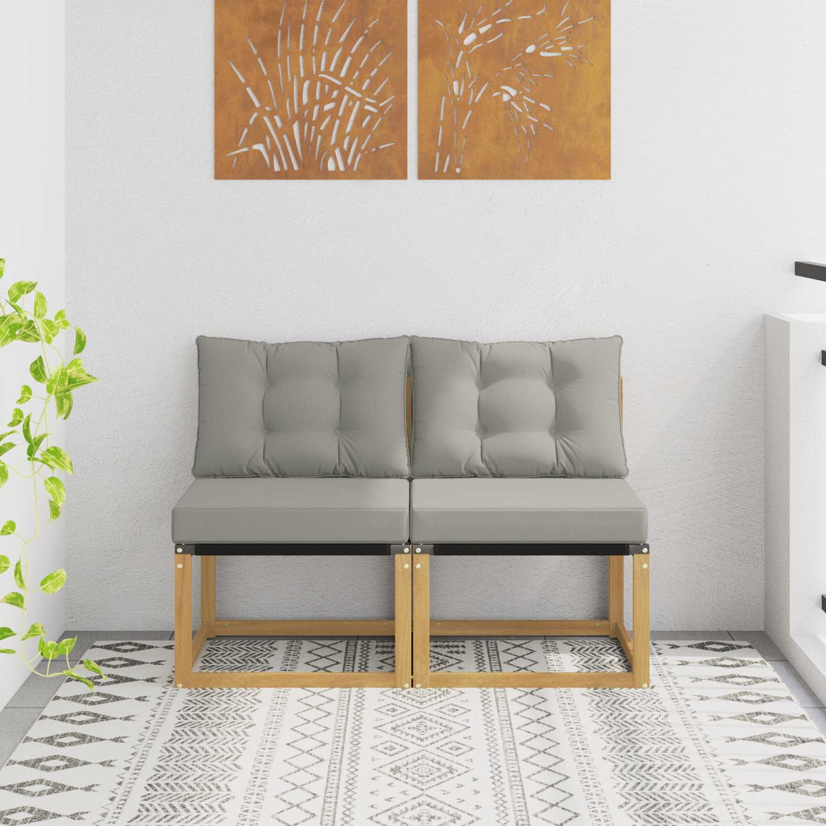 2 Stuk Buiten Midden Sofa Massief acaciahout en Textilene Stof is nu te koop bij PeponiXL, paradijselijk wonen!