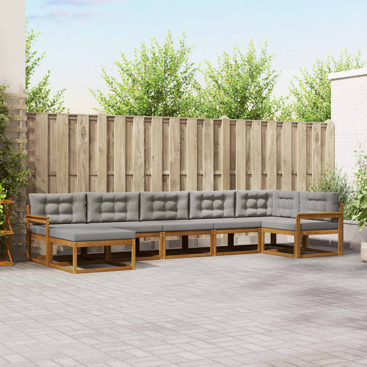 Buiten bankenset met kussen 7 pcs Natuurlijk en Lichtgrijs is nu te koop bij PeponiXL, paradijselijk wonen!