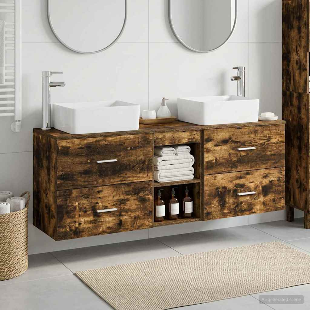 Badkamerkastenset 3 st Gerookt eiken 53 x 34,5 x 63 cm is nu te koop bij PeponiXL, paradijselijk wonen!