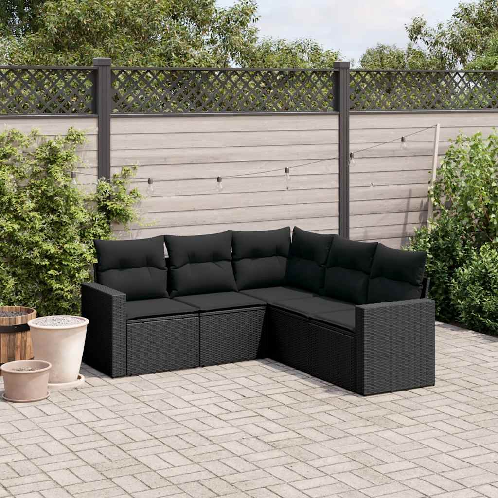 5-delige Loungeset met kussens poly rattan zwart is nu te koop bij PeponiXL, paradijselijk wonen!
