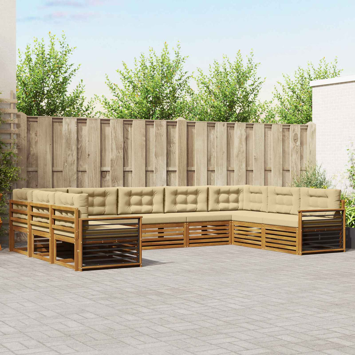 Buiten bankenset 9 pcs Natuurlijk en Beige Massief Acaciahout is nu te koop bij PeponiXL, paradijselijk wonen!