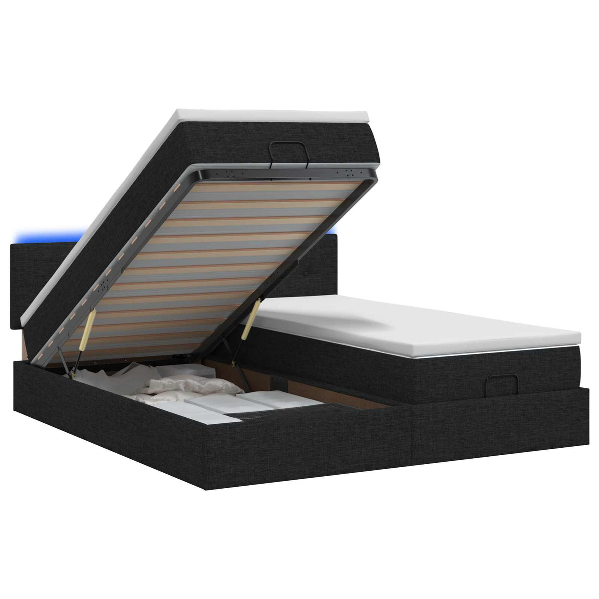Ottoman Bed met Matrassen en LED Zwart 160 x 200 cm Stof is nu te koop bij PeponiXL, paradijselijk wonen!