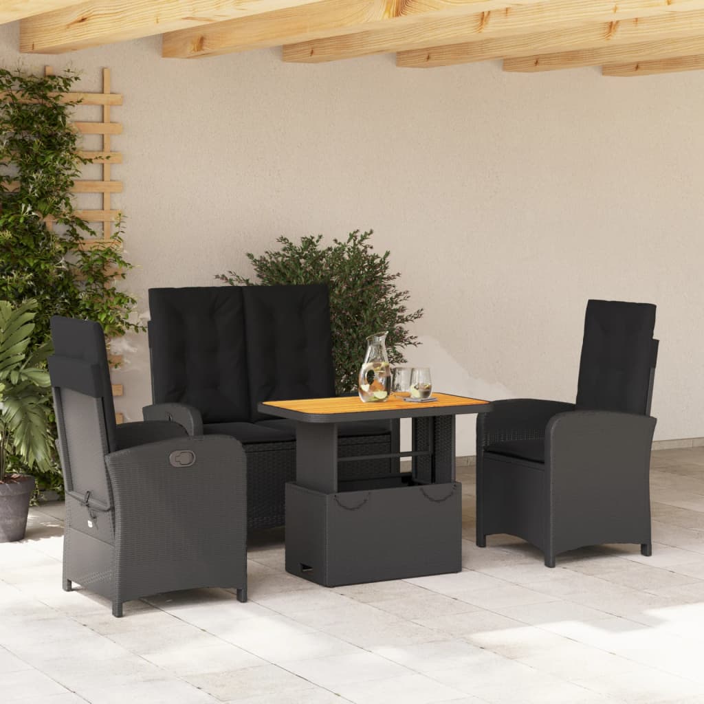 4-delige Tuinset met kussens poly rattan zwart is nu te koop bij PeponiXL, paradijselijk wonen!