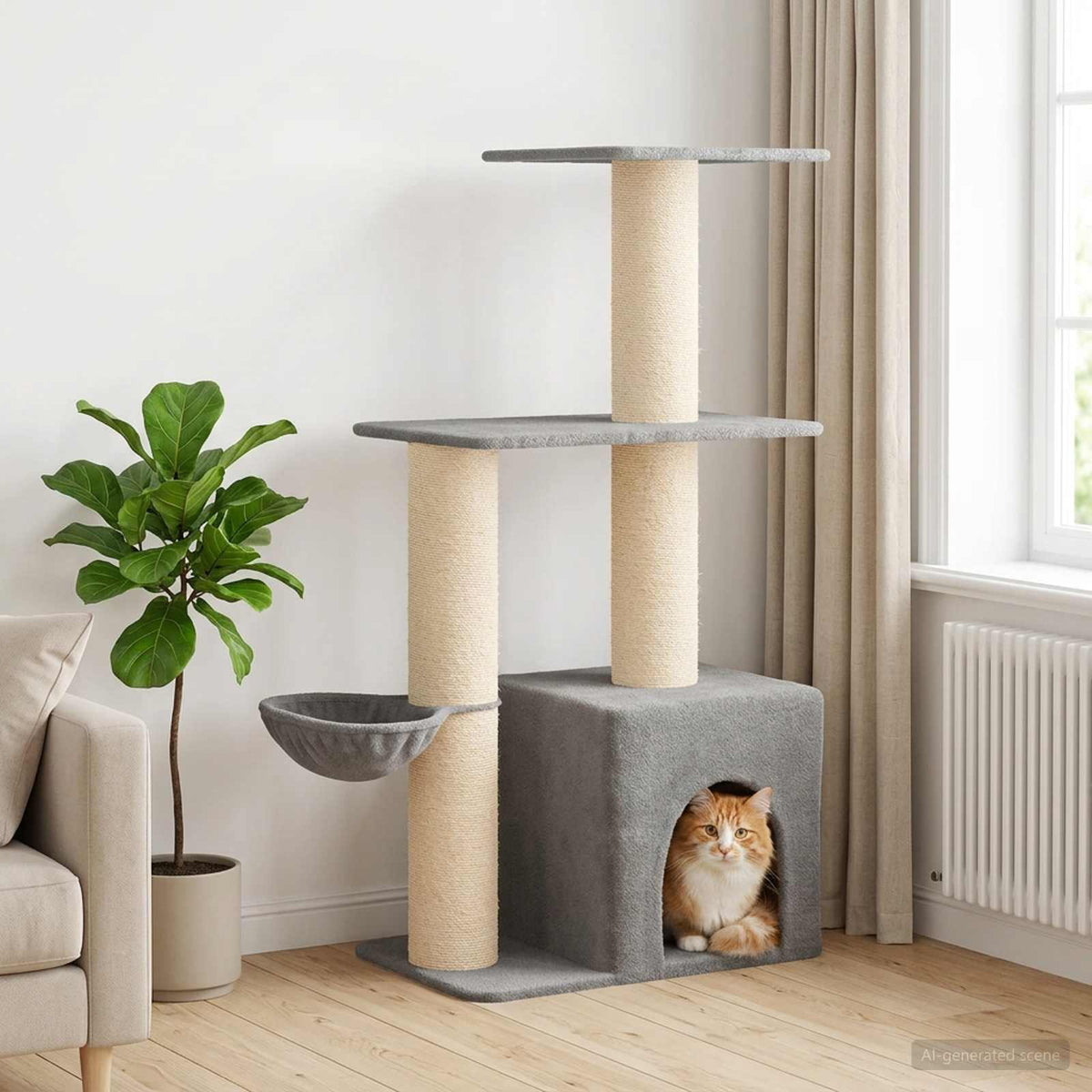 Kattenboom met sisal krabpalen Lichtgrijs 133 cm is nu te koop bij PeponiXL, paradijselijk wonen!