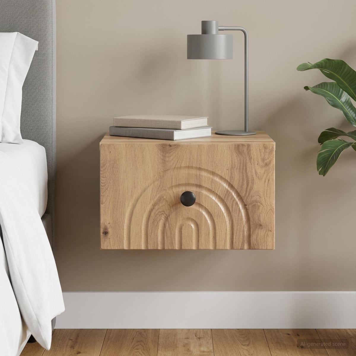 Wandbeugel Bedkast met lade Artisanaal eiken 33 x 34,5 x 20 cm is nu te koop bij PeponiXL, paradijselijk wonen!
