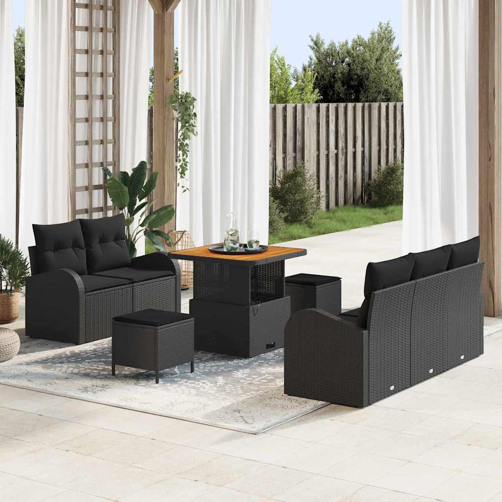 Tuinbankenset met kussen 8 pcs Zwart poly rattan is nu te koop bij PeponiXL, paradijselijk wonen!