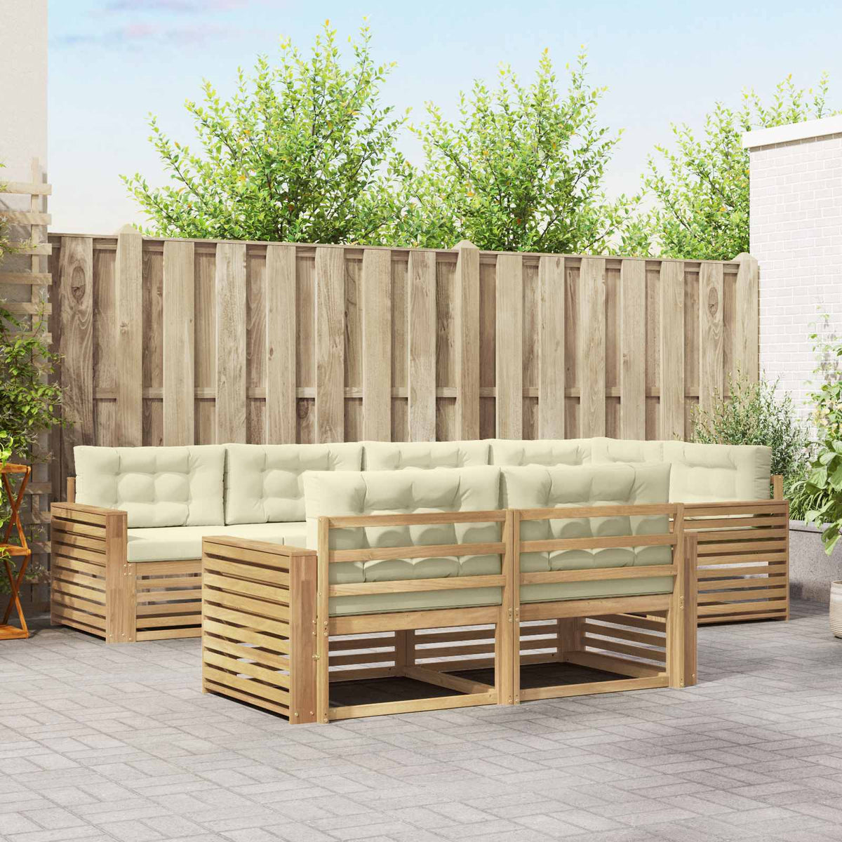 Buiten bankenset 7 pcs Wit en crèmekleurig 331 x 172,5 x 73 cm is nu te koop bij PeponiXL, paradijselijk wonen!